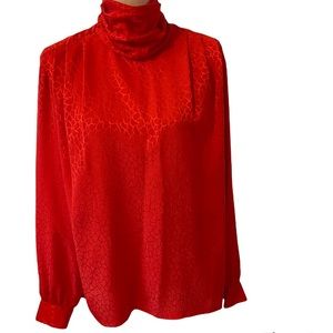 🐣 Vintage Susan Hutton high neck polyester long sleeve flowy blouse